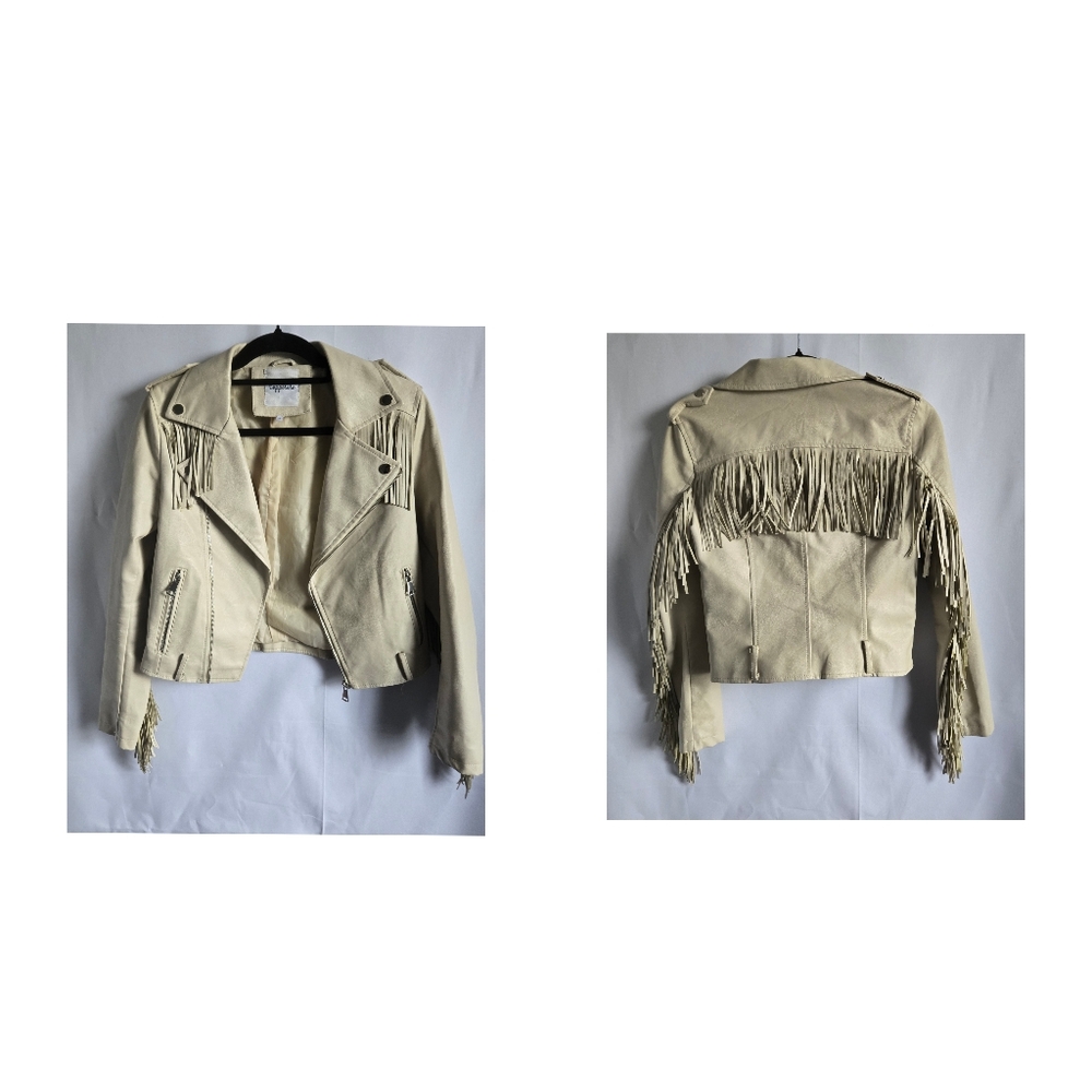 CopperRose Faux Fringe Leather Moto Jacket Size S